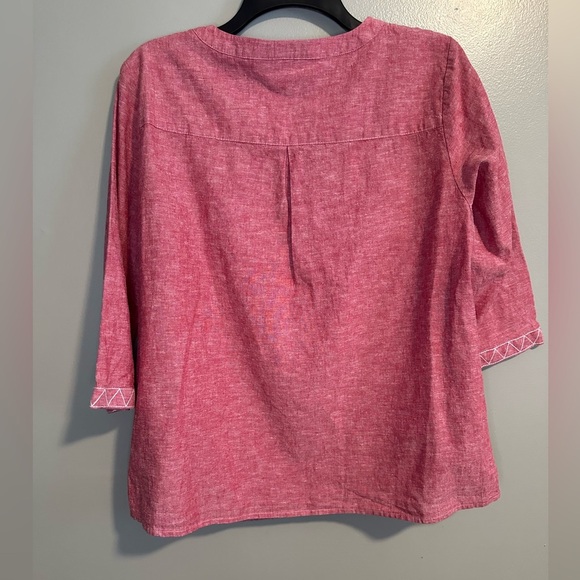 Christopher & Banks Red 3/4 sleeve linen blend western boho shirt size PL - Picture 7 of 7